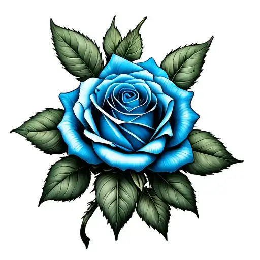 Blue Detailed Rose With Soft Shading And Green Leafs