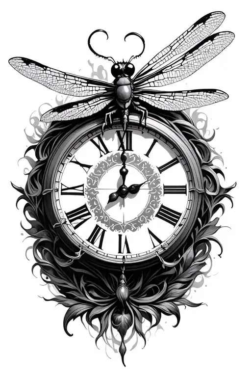 Dragonfly And Clock Face