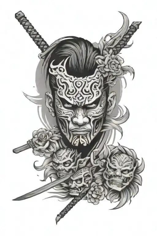 Japanese Yakuza Sleeve With Warrior Masks