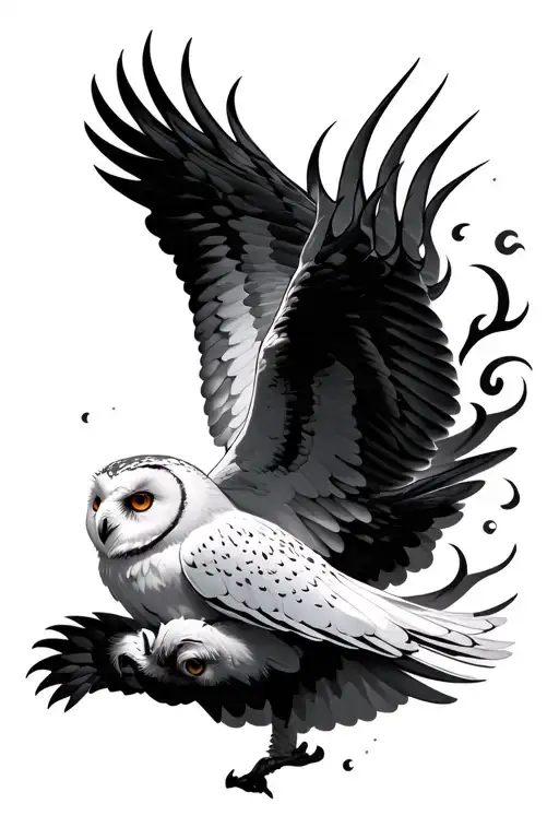 Twin Flame And White Owl Flying