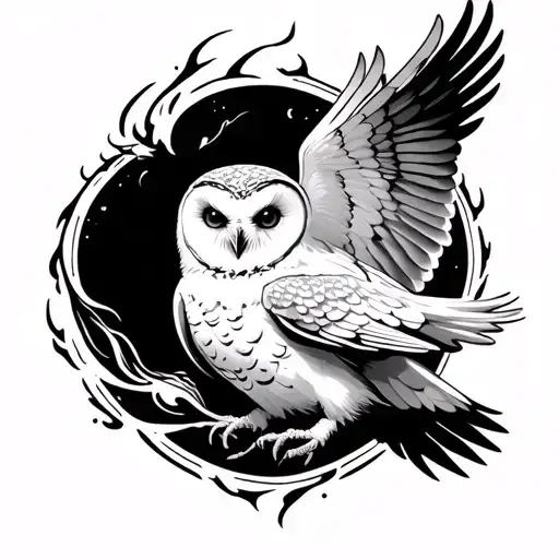 Twin Flame And White Owl Flying