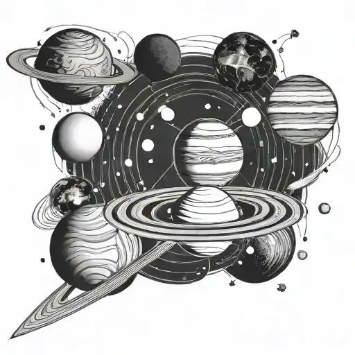 Solar System Planets Orbiting Fine Line