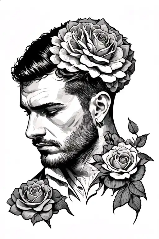 Fineline Tattoo Of A Man Who Sits To Much In His Head