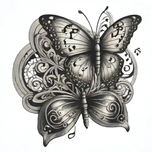 A Butterfly With A Musical Staff And Notes As Its Wings