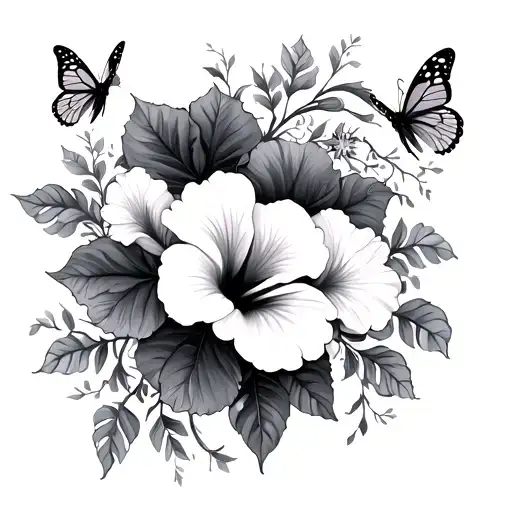 Sleeve Hibiscus Flowers And Vines With Butterflies Surrounding