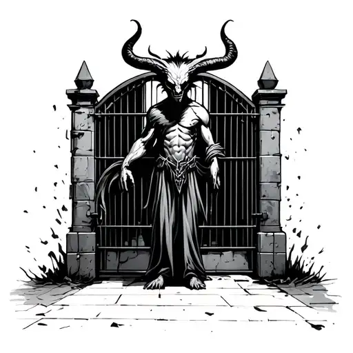 Can You Create A Design Of A Demon Standing Behind The Prision Gate