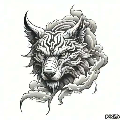 Japanese Wolfhead Clouds Half Sleeve