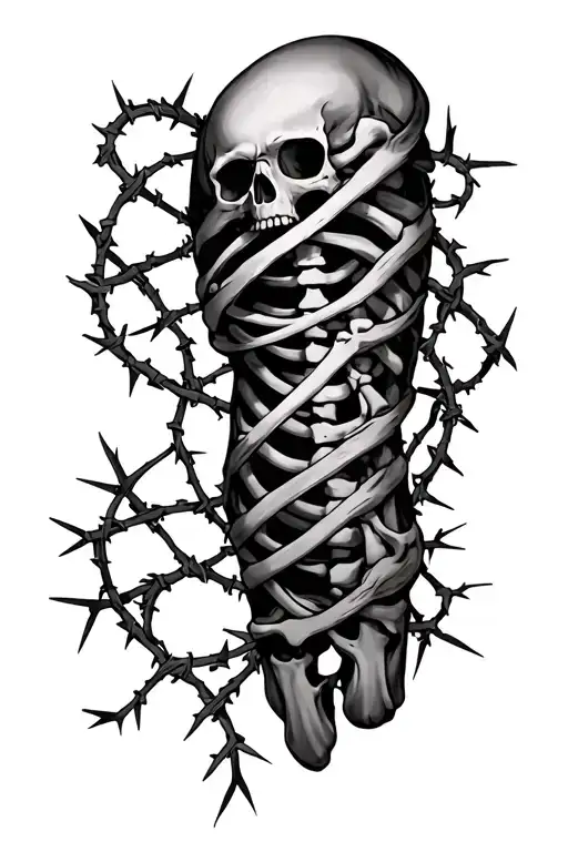 Arm Sleeve Tattoo Design Of The Bones Under The Arm Wrapped In The Throney Vines And Barbed Wire