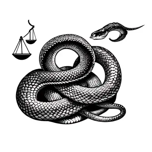 Snakes Wrap Around Forearm Half Sleeve With Scale Of Justice And A Wave