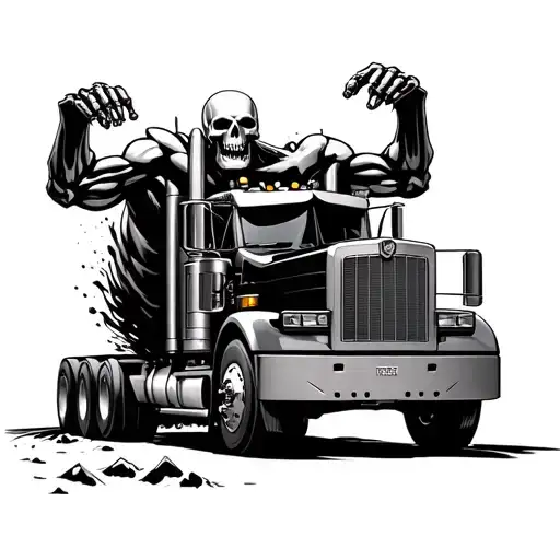 Giant Skelaton Trying To Crush A Low Truck