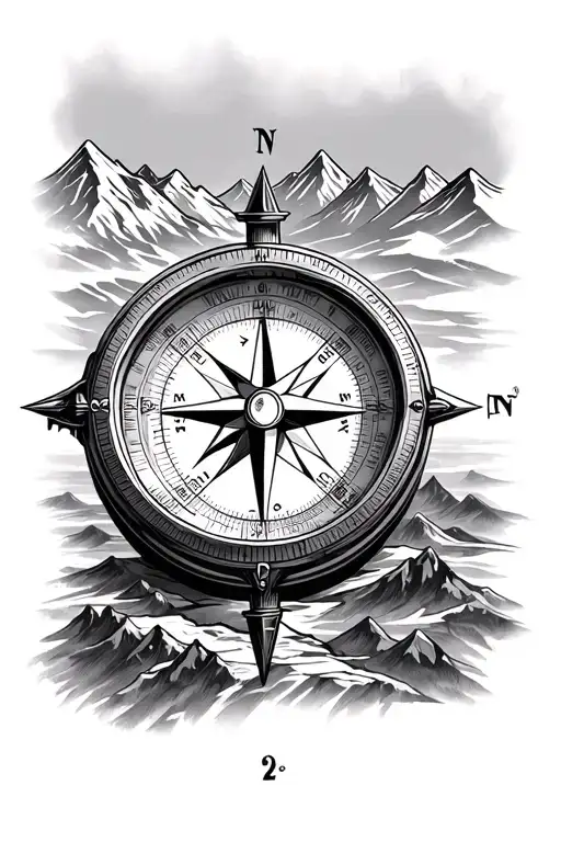 Compass Surrounded By Mountains