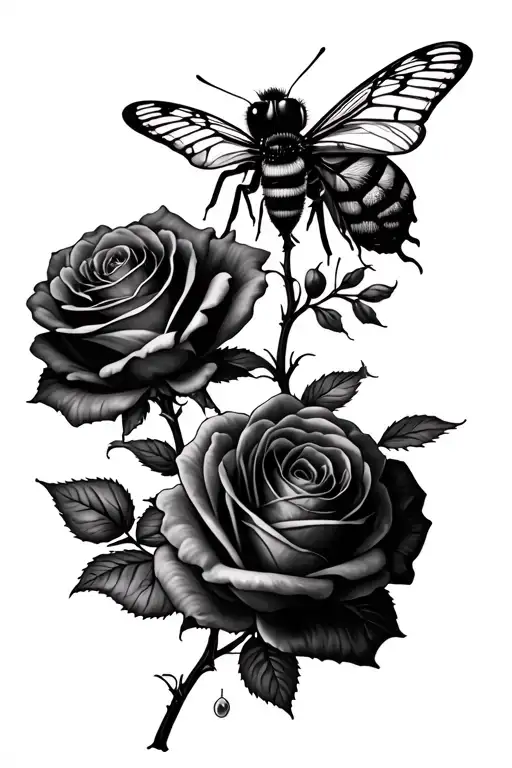 Roses Butterfly With Honey Bee