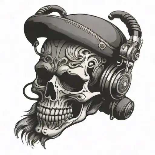 Mexican Skull Wearing Headphones Surrounded