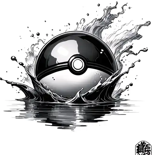Pokeball On A Japan Style Background Water Spread Around