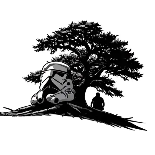 Boy Under Tree In Storm Trooper Helmet