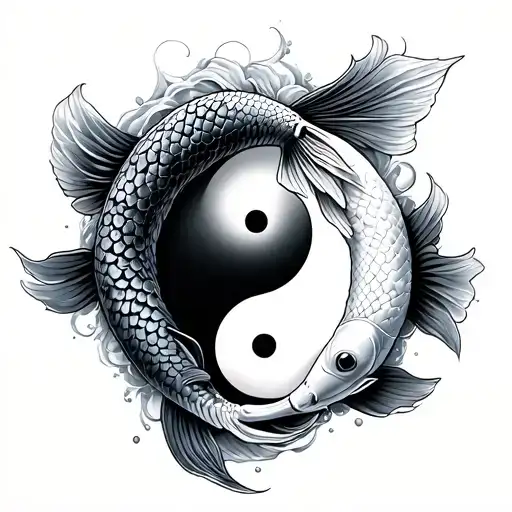 Yin Yang Symbol With Koi Fish And A Back Ground