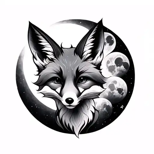 Tattoo For A Girl On The Side In The Form Of A Good Fox With All The Phases Of The Moon