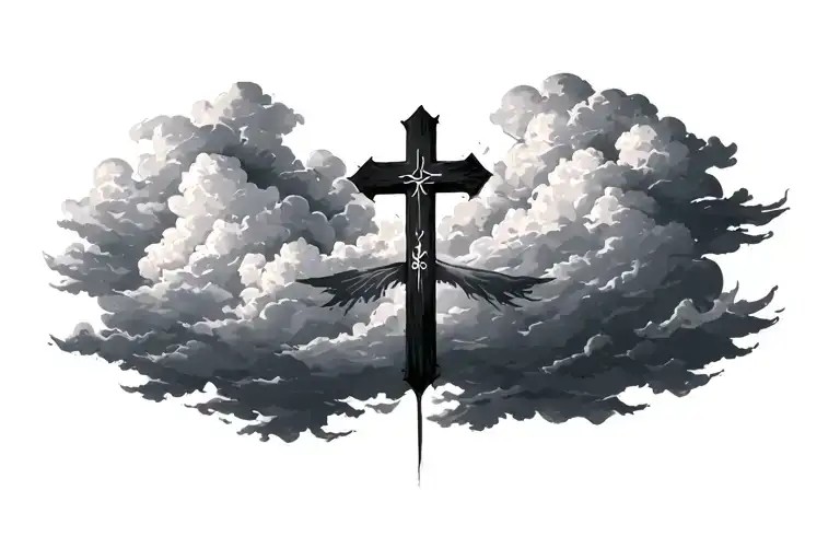 Faimly With Clouds Surrounding With A Cross