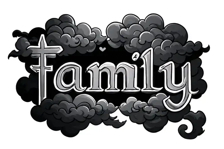 Make The Word Faimly With Clouds Around It With A Cross