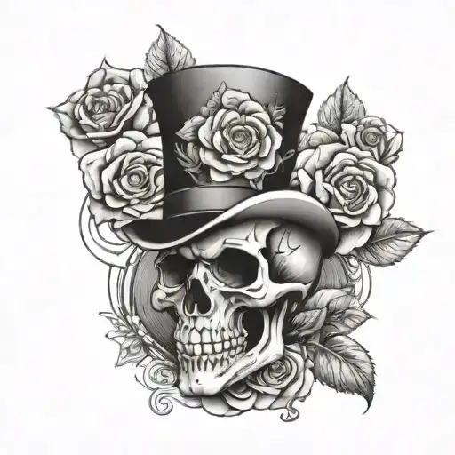 Skull With A Tophat And Roses