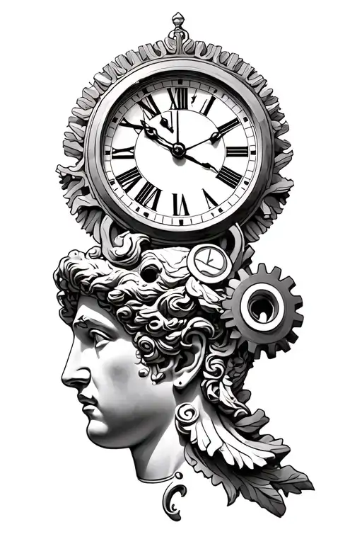 Combine Elements Of A Greek Statue And Clock Gears For A Unique Tattoo Design