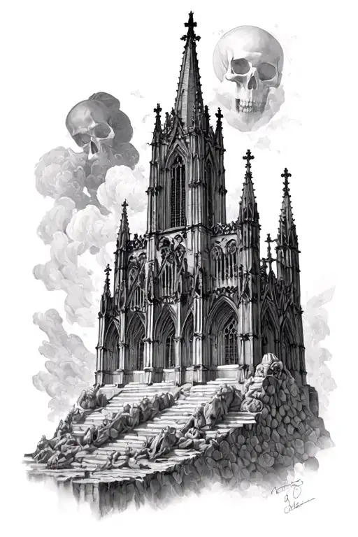 Detailed Cathedral With Sculls On Base