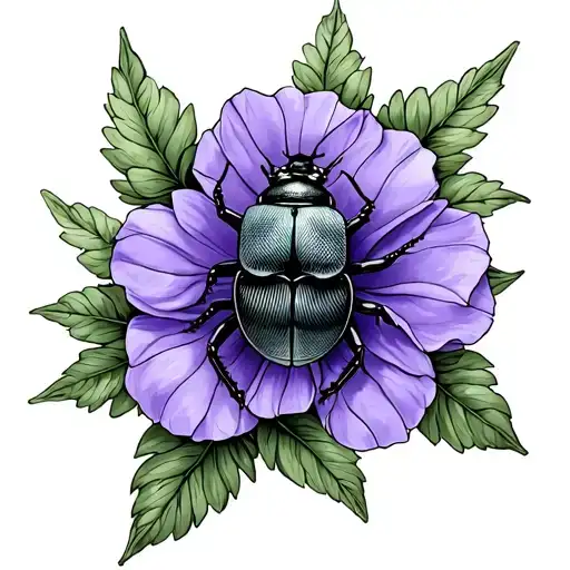 June Bug And Violet Flower Intertwined