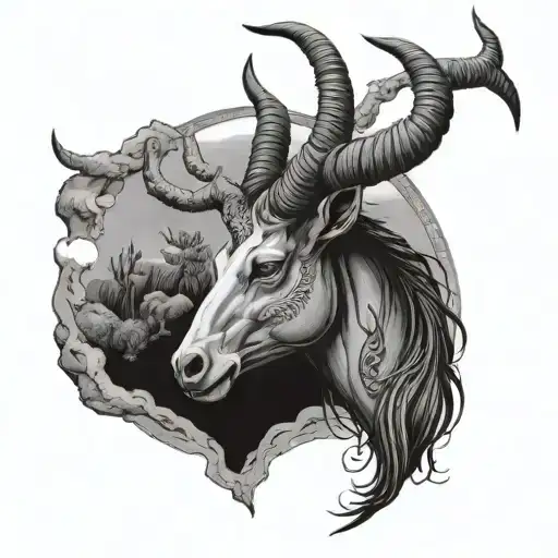 Desert With Capricorn Zodiac Sign Face Surrounded