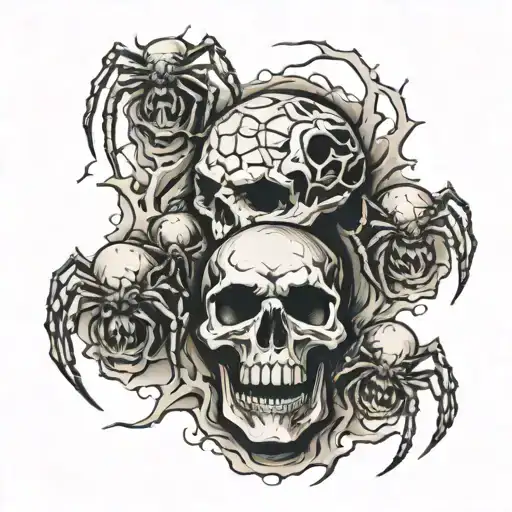 Spiders Crawling On Skulls