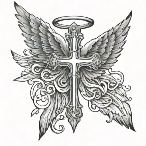 Cross With Angel Wings Around It