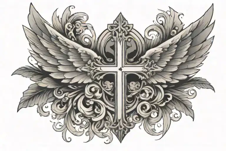 Cross Tattoo Wings Spread
