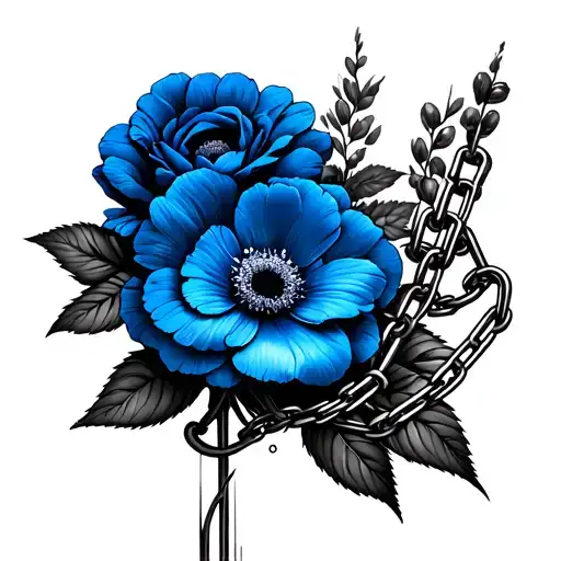 Blue Flower With Chains Wrapped Around The Arm
