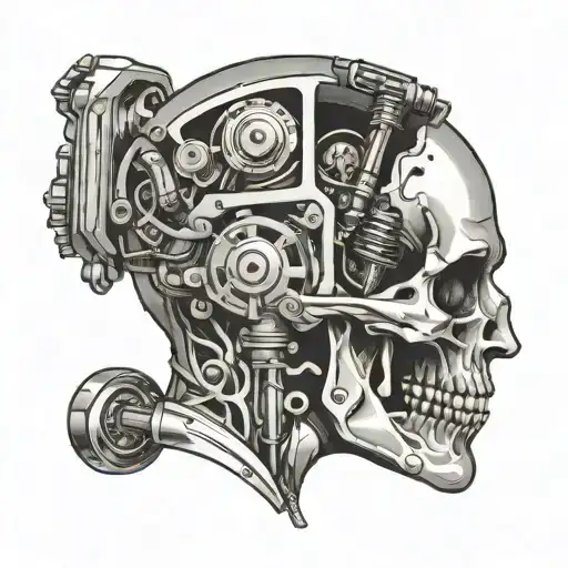 Exploded Human Head With Piston And Mechanical Parts Comming From Inside