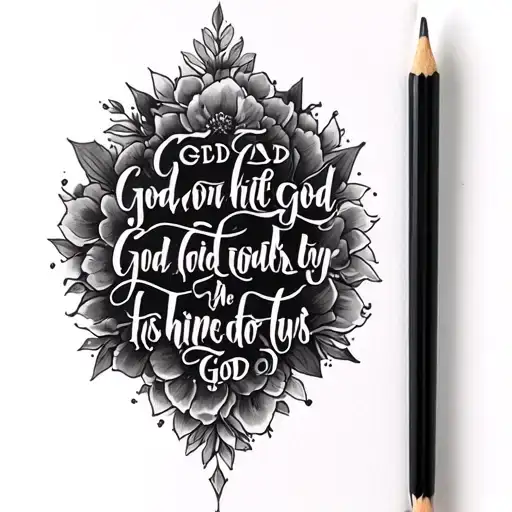 Delicate Fine Line Back Tattoo For Down Spine With Quote About God For Women Mixed In With A Design