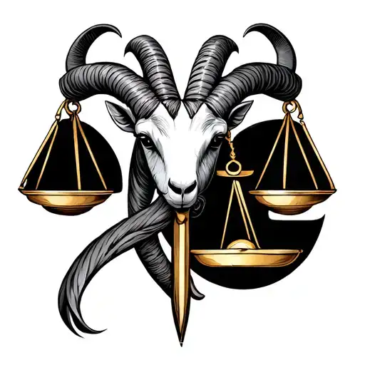 Goat Horns And Libra Scales Intertwined Representing Capricorn And Libra
