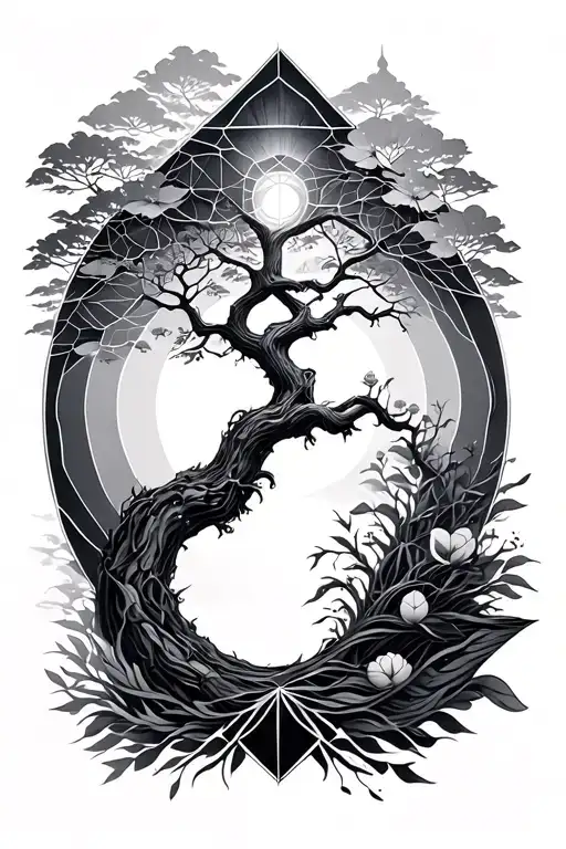 Geometric Shapes Using The Tree Of Life Forearm Half Sleeve