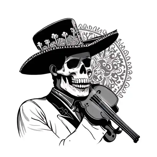Mariachi Player With Skull With A Violin