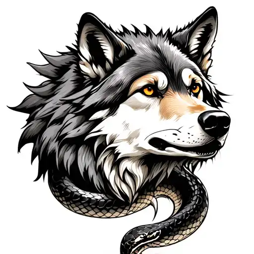 Wolf With Snake
