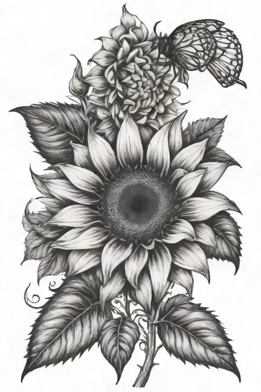 Sunflower And Honey Suckles And Roses