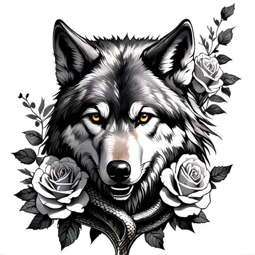 Wolf With A Snake With Roses