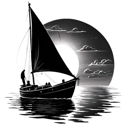 Boat Sailing Towards A Sun Setting