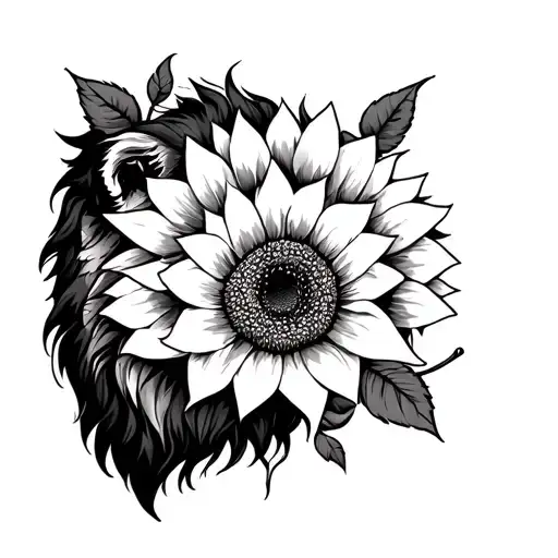 Lion And Sunflower And Rose