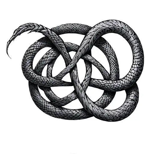 Ouroboros Intertwined In A Trinity Knot Intertwined