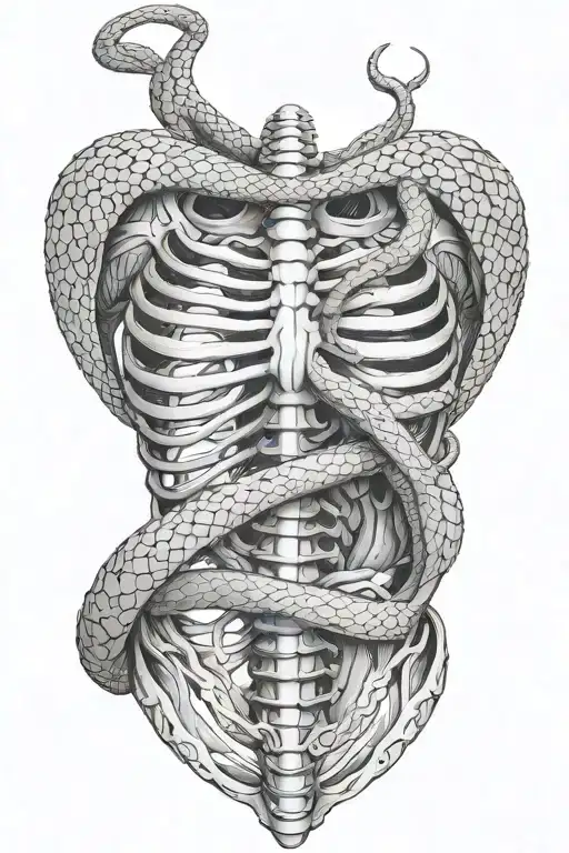 Human Rib Cage With A Snake