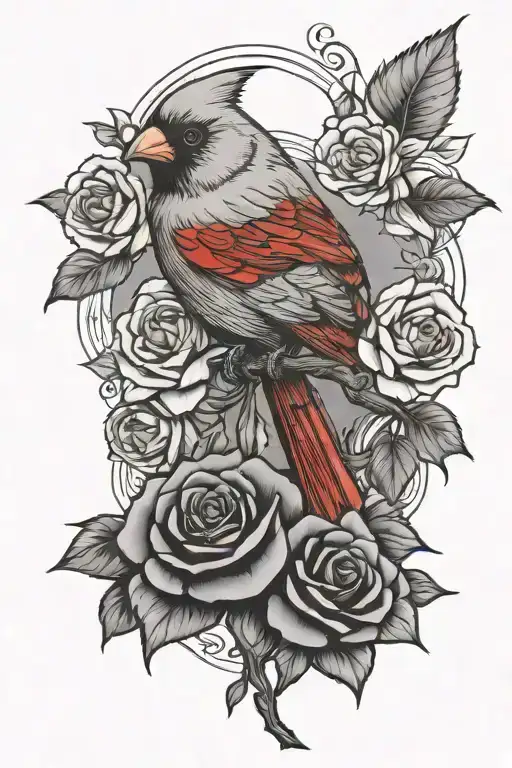 Cardinal Perched On Roses