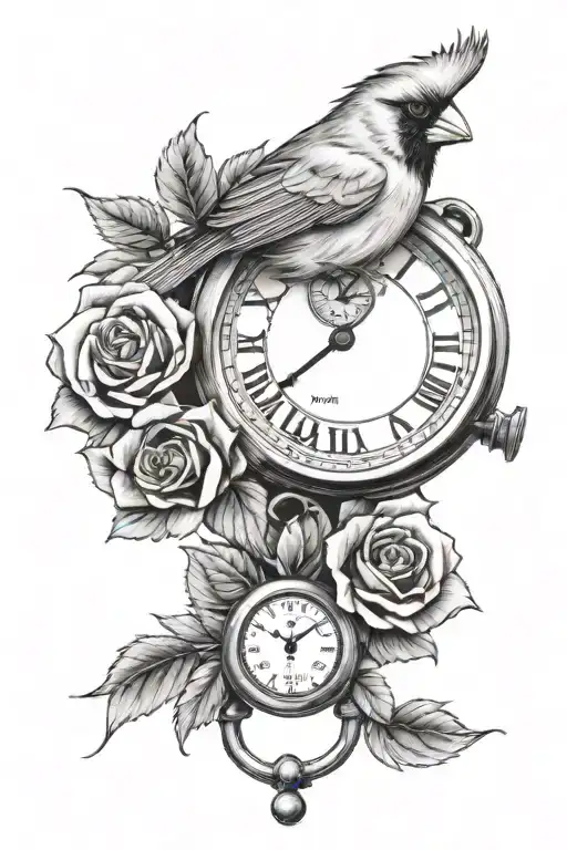 Cardinal Perched On Roses With Stopwatch
