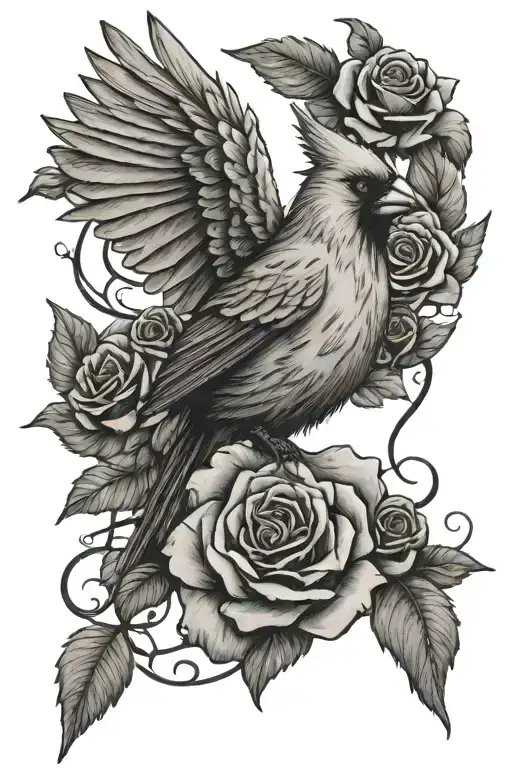 Cardinal Perched On Roses With Angel Wings