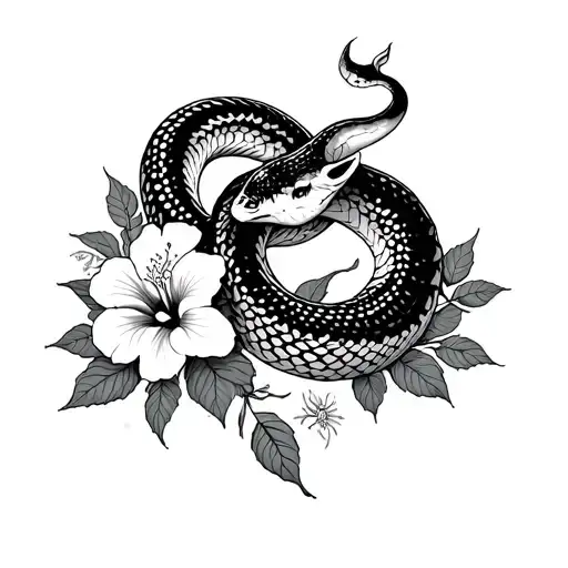 Zodiac Ox Snake Wrapped With Roses And Hibiscus Flower