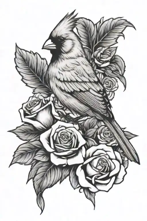 Cardinal Perched On Roses Memorial Piece