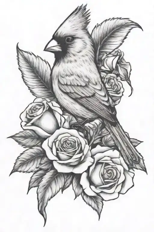 Cardinal Perched On Roses Memorial Piece
